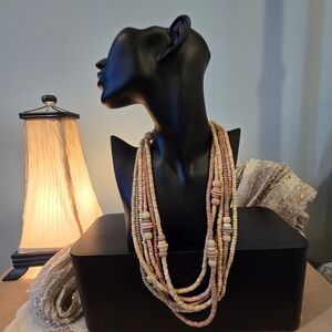 Vintage Boho-Chic, Beachy Multi-Strand, Wampum Design Beaded Necklace